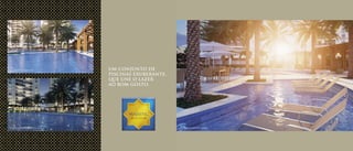 UM CONJUNTO DE
PISCINAS EXUBERANTE,
QUE UNE O LAZER
AO BOM GOSTO.
Ilustração artística da Piscina Recreativa
Ilustração artística da Piscina Estrelada com 50 metros Ilustração artística do Solarium
 