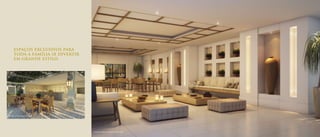 ESPAÇOS EXCLUSIVOS PARA
TODA A FAMÍLIA SE DIVERTIR
EM GRANDE ESTILO.
Ilustração artística do Espaço Gastronômico
Ilustração artística do Salão de Festas Adulto
 