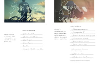 O N O S S O P R O J E T O
S E P R E O C U PA C O M A
P R E S E R VA Ç Ã O D O M E I O
A M B I E N T E D A C I D A D E
M A R A V I L H O S A .
- Sistema dual Flush
- Medidor individual de água
- Lâmpadas Led
- Sensores de presença
- Bicicletário
- Carregador de bicicleta e carro elétrico
O E D I F Í C I O S E R Á E N T R E G U E C O M :
S A B E M O S A
I M P O R TÂ N C I A D E U M
P R É D I O S E G U R O P A R A
G A R A N T I R U M A N O I T E
D E S O N O T R A N Q U I L A À
V O C Ê E À S U A FA M Í L I A .
O P R É D I O I R Á C O N TA R C O M :
- Alarme e sensores perimetrais
- Circuito fechado de Tv
- Automação dos acessos via cartão/tag/ senha
- Controle dos acessos monitorados
- Acesso com vidro anti vandalismo
- Infra para portaria remota
TA M B É M O F E R E C E M O S K I T J Á P R E PA R A D O S
PA R A O S E U A PA R TA M E N T O :
- Kit fechadura eletrônica
- Kit infra câmeras de vigilância
Segu
rança
Sustenta
bilidade
A S O P Ç Õ E S D E K I T S S Ã O O F E R E C I D A S À PA R T E P E L A C O N S T R U T O R A E
D E V E R Ã O S E R P A G O S S O B D E M A N D A .
 