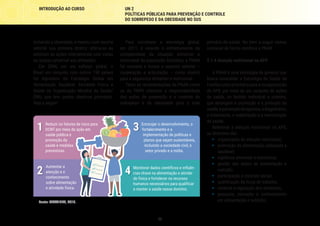 22
INTRODUÇÃO AO CURSO UN 2
POLÍTICAS PÚBLICAS PARA PREVENÇÃO E CONTROLE
DO SOBREPESO E DA OBESIDADE NO SUS
primária de saúde. No item a seguir vamos
conhecer de forma sintética a PNAB.
2.1.4 Atenção nutricional na APS
A PNAB é uma estratégia de governo que
busca consolidar a Estratégia de Saúde da
Famíliacomoprioritáriaparaareorganização
da APS, por meio de um conjunto de ações
de saúde, no âmbito individual e coletivo,
que abrangem a promoção e a proteção da
saúde,aprevençãodeagravos,odiagnóstico,
o tratamento, a reabilitação e a manutenção
da saúde.
Referente à atenção nutricional na APS,
as diretrizes são:
•	 organização da atenção nutricional;
•	 promoção da alimentação adequada e
saudável;
•	 vigilância alimentar e nutricional;
•	 gestão das ações de alimentação e
nutrição;
•	 participação e controle social;
•	 qualificação da força de trabalho;
•	 controle e regulação dos alimentos;
•	 pesquisa, inovação e conhecimento
em alimentação e nutrição;
Para corroborar a estratégia global,
em 2011, e visando o enfrentamento da
complexidade da situação alimentar e
nutricional da população brasileira, a PNAN
foi revisada e trouxe o aspecto setorial –
cooperação e articulação – como diretriz
para a segurança alimentar e nutricional.
Tanto as recomendações da PNAN como
as da PNPS chamam a responsabilidade
das ações de prevenção e o controle do
sobrepeso e da obesidade para a rede
incluindo a obesidade, e mesmo com recorte
setorial sua primeira diretriz referia-se ao
estímulo às ações intersetoriais com vistas
ao acesso universal aos alimentos.
Em 2004, em um esforço global, o
Brasil em conjunto com outros 190 países
foi signatário da Estratégia Global em
Alimentação Saudável, Atividade Física e
Saúde da Organização Mundial da Saúde/
ONU, que tem quatro objetivos principais.
Veja a seguir!
Fonte: MARTINEZ, 2013.
Reduzir os fatores de risco para
DCNT por meio da ação em
saúde pública e
promoção da
saúde e medidas
preventivas.
Aumentar a
atenção e o
conhecimento
sobre alimentação
e atividade física.
Encorajar o desenvolvimento, o
fortalecimento e a
implementação de políticas e
planos que sejam sustentáveis,
incluindo a sociedade civil, o
setor privado e a mídia.
Monitorar dados científicos e influên-
cias-chave na alimentação e ativida-
de física e fortalecer os recursos
humanos necessários para qualificar
e manter a saúde nesse domínio.
1 3
4
2
 