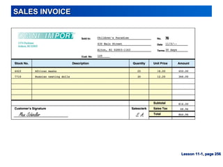SALES INVOICESALES INVOICE
Lesson 11-1, page 256Lesson 11-1, page 256
 