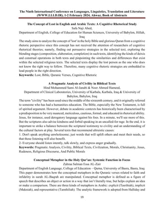 Book of Abstracts of the Ninth International Conference on Languages ...