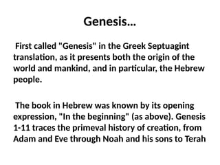 Genesis Topic Book of Genesis Major Themes presentation | PPTX