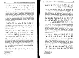 Book of The End : Great Trials and Tribulations 	                                201
       200	                      Book of The End: Great Trials and Tribulations


	LcA 5 543 4 0 	
      r                                                                               (4-1;,,-; (Az C-c,	
                                                                                            -                         t--1=--; 16
                                                                                                                       4            '2 211j 0 (
                                                                                                                                      ?        4

                                             ri5(	           s1:4; ns 1,1'4                                         4 0 ;I ,1-4; Cf 1./ ■ 0 Cir-J 341S 0
                                                                                                                         C           L

                                  40	                 S:yl• ,j'e3;1)11:=1	 °
                                                                /                     Are you more difficult to create, or is the heaven that He
                                                                                      constructed? He raised its height, and He has equally ordered it, its
           And they swear by Allah their strongest oaths, that Allah guides          night He covers with darkness, and its forenoon He brings out
          not those whom He makes to go astray (or none can guide him                  (with light). And after that He spread the earth; and brought forth
          whom Allah sends astray). And they will have no helpers. In order            therefrom its water and its pasture; and the mountains He has fixed
          that he make manifest to them the truth of that wherein they differ,        firmly; (to be) a provision and benefit for you and your cattle. 111
          and that those who disbelieved (in Resurrection, and in the Oneness
          of Allah) may know that they were liars. Verily! Our Word unto a            m- 	c 	;(.1T
                                                                                       7;:ez- 4,-
          thing when We intend it is only that We say unto it: Be! — and it
          is. (Qur'an 16:38-40)                                                              cslc	        AiTS: L6o
              414; pE.5.-:	     :;;# 1	cy2_,                                                      40 ■I.4: t22. :,;;;L:s Q 	 ((L,	                                ck;
                                                                                       And We shall gather them together on the Day of Resurrection on
          The creation of you all and the resurrection of you all are only as         their faces, blind, dumb and deaf their abode will be Hell; whenever
          (the creation and resurrection of) a single person. Verily, Allah is         it abates, We shall increase for them the fierceness of the Fire. That
          All-Hearer, All-Seer. 1l1                                                   is their recompense, because they denied Our Ayat (proofs,
                                                                                       evidences, verses, lessons, signs, revelations, etc.) and said:
          ;IgS v LJl cit- r 3■. 1 oi6V1;                                               When we are bones and fragments, shall we really be raised up
                                         U9 0 :)3)
                                                 :«LZ	         Lygli                   as a new creation? 121

          61, 0 3_9 /C.:Li tA                                                                   31 zil; ! .36	
                                                                                                        )                           [•31 Lsji
                                                                                                                                      .11.
               4C4.3).! zaCi	              A ck ;; 4 ::4 lJl                               40	            4,16p)c'd L31;	                      ;4'3 :;sc-;
          The creation of the heavens and the earth is indeed greater than the        See they not that Allah, Who created the heavens and the earth, is
          creation of mankind, yet most of mankind know not. And not equal             Able to create the like of them. And He has decreed for them an
          are the blind and those who see, nor are (equal) those who believe (in       appointed term, whereof there is not doubt. But the Zalimun
          the Oneness of Allah — Islamic Monotheism), and do righteous good            (polytheists and wrongdoers, etc.) refuse (the truth — the Message
          deeds, and those who do evil, Little do you remember! Verily, the            of Islamic Monotheism, and accept nothing) but disbelief. 131
          Hour (Day of Judgement) is surely coming, therein is no doubt, yet
          most men believe not. 121                                                    	         c.;
                                                                                                   ,   c4 ()I	          usivc's c„-61 cis	
                                                                                                                                       -            cg.;kif utgil*
	t;t;	                                     sc) ca7 oi }A a:i i                                                                                            .), 6
                                                                                    M Qur'an 79:27-33.
      111 Qur'an 31:28.                                                             [2] Qur'an 17:97-98.
      [21 Qur'an 40:57-59.                                                          131 Qur'an 17:99.
 