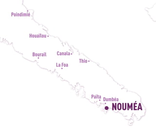 Poindimié
Bourail
Houaïlou
Canala
Thio
La Foa
Païta Dumbéa
NOUMÉA
 