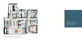 P L A N TA   T I P O




                                                                                                               3 quartos com 1 suíte
                                                                                                               e dependência reversível.
                                                                                                               110m2 que combinam com
                                                                                                               o brilho da sua família.




Os móveis, objetos e revestimentos são sugestões decorativas. Não fazem parte deste empreendimento. O deta-
lhamento dos serviços e acabamentos que farão parte deste empreendimento constam no memorial descritivo. As
áreas de cada ambiente referem-se às áreas privativas, e não às áreas úteis. Imagens meramente ilustrativas.
 