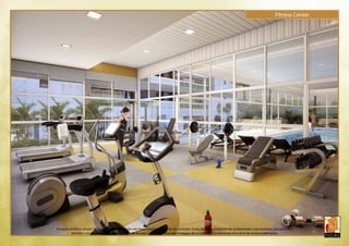 Fitness Center 
Imagem artística virtual. Os móveis desta ilustração não fazem parte integrante do contrato. Cores, texturas, materiais de acabamento e decorativos, paisagismo e 
detalhes construtivos podem variar quando da execução. O edifício será entregue de acordo com o memorial descritivo do empreendimento. 
 