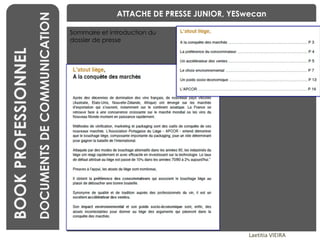 BENCHMARKING Laetitia VIEIRA BOOK PROFESSIONNEL DOCUMENTS DE COMMUNICATION ATTACHE DE PRESSE JUNIOR, YESwecan Sommaire et introduction du dossier de presse 