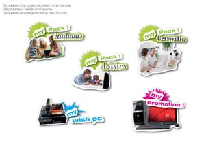 Pack ! my 
Pack ! my 
Pack ! my 
my 
wish pc 
my 
Promotion ! 
Simulation d’un projet de création d’entreprise : 
Département SeRéCom Castres 
Simulation de la segmentation des produits 
 