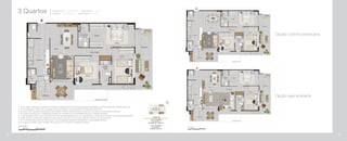 3 Quartos Colunas 2 e 5: 1º ao 6º Pavimento - Área Privativa: 116,71 m2
Coluna 8: 1º ao 7º Pavimento - Área Privativa: 111,37 m2
Opção cozinha americana
Opção sala ampliada
1- A decoração, mobiliário, acessórios, divisórias e equipamentos são meras sugestões ilustrativas e não farão parte da unidade autônoma.
2- Os revestimentos internos das unidades serão executados conforme previsto no Memorial Descritivo.
3- As cotas foram definidas pelos limites das paredes internas, podendo variar no decorrer da obra por necessidades técnicas.
4- Os projetos de estrutura e instalações poderão ser revisados por necessidades técnicas e exigências legais.
5- A planta poderá sofrer variações decorrentes de necessidades técnicas e do atendimento a posturas municipais e concessionárias públicas.
6- A área privativa contempla a espessura das paredes internas em eixo e das paredes externas em sua totalidade.
7- O ar condicionado poderá ser tipo bi-split. A sua localização poderá ser alterada por necessidades técnicas.
8- As medidas poderão sofrer variação não superior a 5%, conforme Legislação vigente.
8584
 