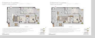 Cobertura 4 quartos
Opção sala ampliada
Coluna 2: Pavimento inferior - Área Privativa: 116,71 m2
Coluna 5: Pavimento inferior - Área Privativa: 116,71 m2
Cobertura 4 quartos
Opção cozinha americana
Coluna 2: Pavimento inferior - Área Privativa: 116,71 m2
Coluna 5: Pavimento inferior - Área Privativa: 116,71 m2
1- A decoração, mobiliário, acessórios, divisórias e equipamentos são meras sugestões ilustrativas e não farão parte da unidade autônoma.
2- Os revestimentos internos das unidades serão executados conforme previsto no Memorial Descritivo.
3- As cotas foram definidas pelos limites das paredes internas, podendo variar no decorrer da obra por necessidades técnicas.
4- Os projetos de estrutura e instalações poderão ser revisados por necessidades técnicas e exigências legais.
5- A planta poderá sofrer variações decorrentes de necessidades técnicas e do atendimento a posturas municipais e concessionárias públicas.
6- A área privativa contempla a espessura das paredes internas em eixo e das paredes externas em sua totalidade.
7- O ar condicionado poderá ser tipo bi-split. A sua localização poderá ser alterada por necessidades técnicas.
8- As medidas poderão sofrer variação não superior a 5%, conforme Legislação vigente.
1- A decoração, mobiliário, acessórios, divisórias e equipamentos são meras sugestões ilustrativas e não farão parte da unidade autônoma.
2- Os revestimentos internos das unidades serão executados conforme previsto no Memorial Descritivo.
3- As cotas foram definidas pelos limites das paredes internas, podendo variar no decorrer da obra por necessidades técnicas.
4- Os projetos de estrutura e instalações poderão ser revisados por necessidades técnicas e exigências legais.
5- A planta poderá sofrer variações decorrentes de necessidades técnicas e do atendimento a posturas municipais e concessionárias públicas.
6- A área privativa contempla a espessura das paredes internas em eixo e das paredes externas em sua totalidade.
7- O ar condicionado poderá ser tipo bi-split. A sua localização poderá ser alterada por necessidades técnicas.
8- As medidas poderão sofrer variação não superior a 5%, conforme Legislação vigente.
96 97
 
