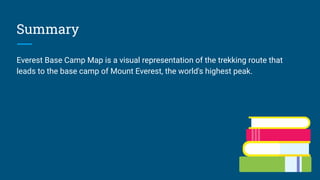 Summary
Everest Base Camp Map is a visual representation of the trekking route that
leads to the base camp of Mount Everest, the world's highest peak.
 
