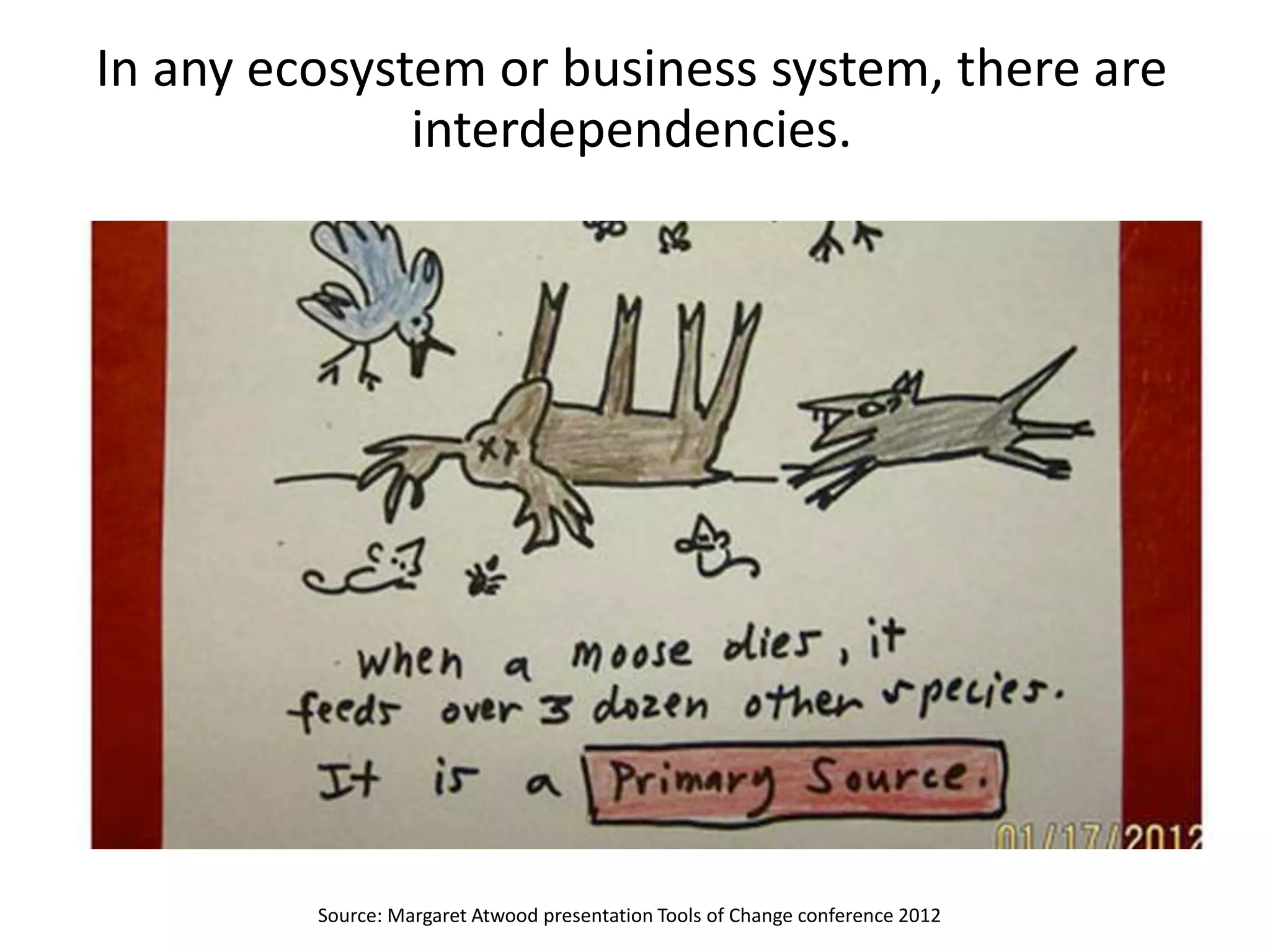 Source: Margaret Atwood presentation Tools of Change conference 2012
In any ecosystem or business system, there are
interdependencies.
 