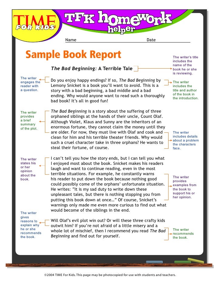 book report sample for primary school