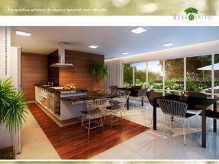 Perspectiva artística do espaço goumet com varanda
Materialexclusivoparatreinamentodecorretores
 