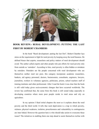 Book review on rural development- putting the last first by robert ...