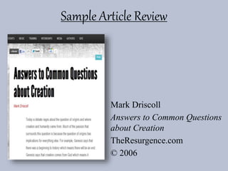 Sample Article Review
Mark Driscoll
Answers to Common Questions
about Creation
TheResurgence.com
© 2006
 