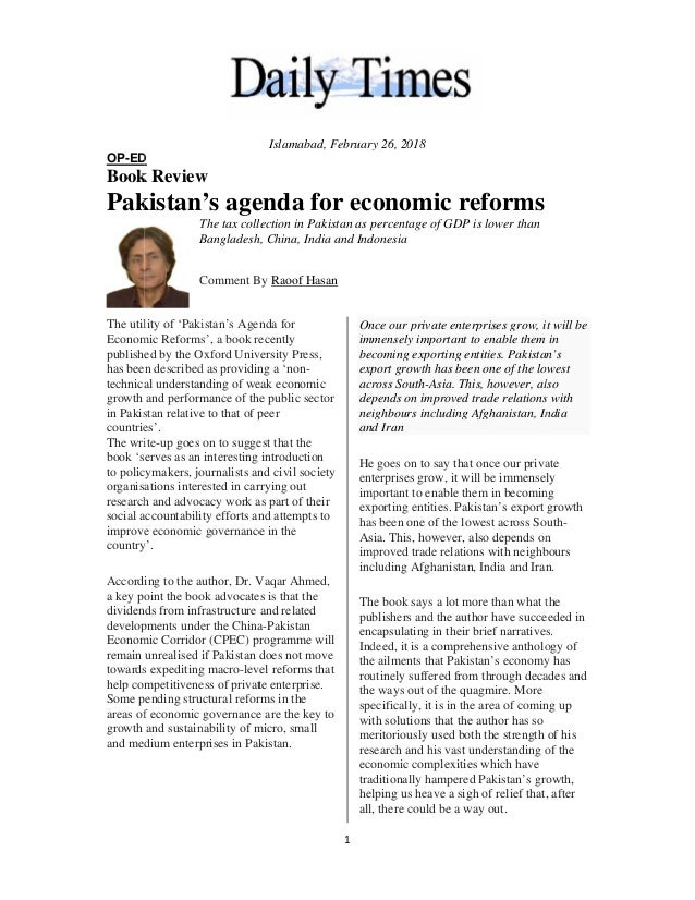 pakistans agenda for economic reforms book review by daily times times agenda