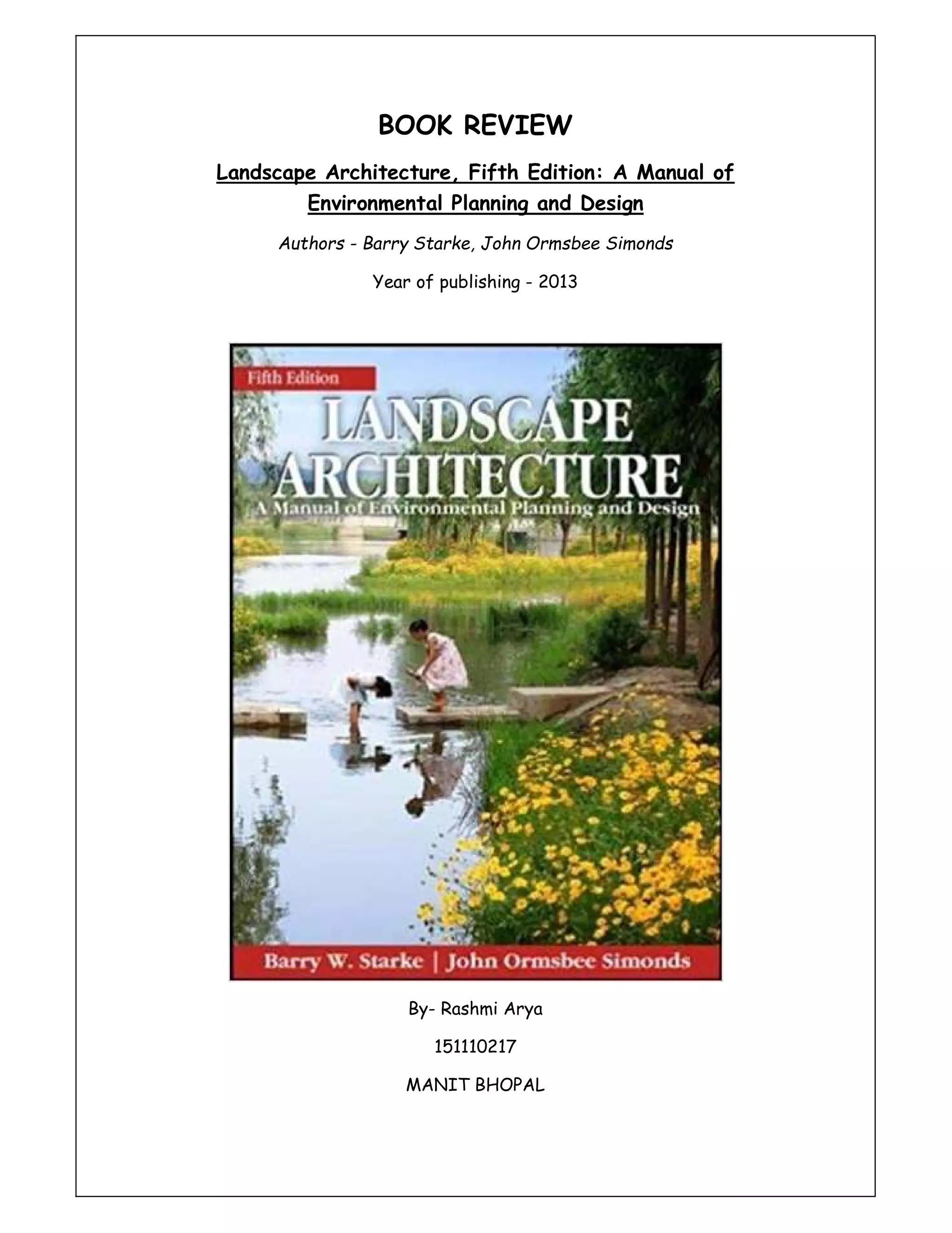 Book review Landscape Architecture, Fifth Edition A manual of