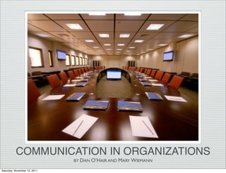 COMMUNICATION IN ORGANIZATIONS
                              BY DAN O’HAIR AND MARY WIEMANN

Saturday, November 12, 2011
 