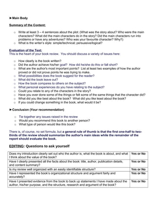 Story/review Format Example Book review format (1) | DOC
