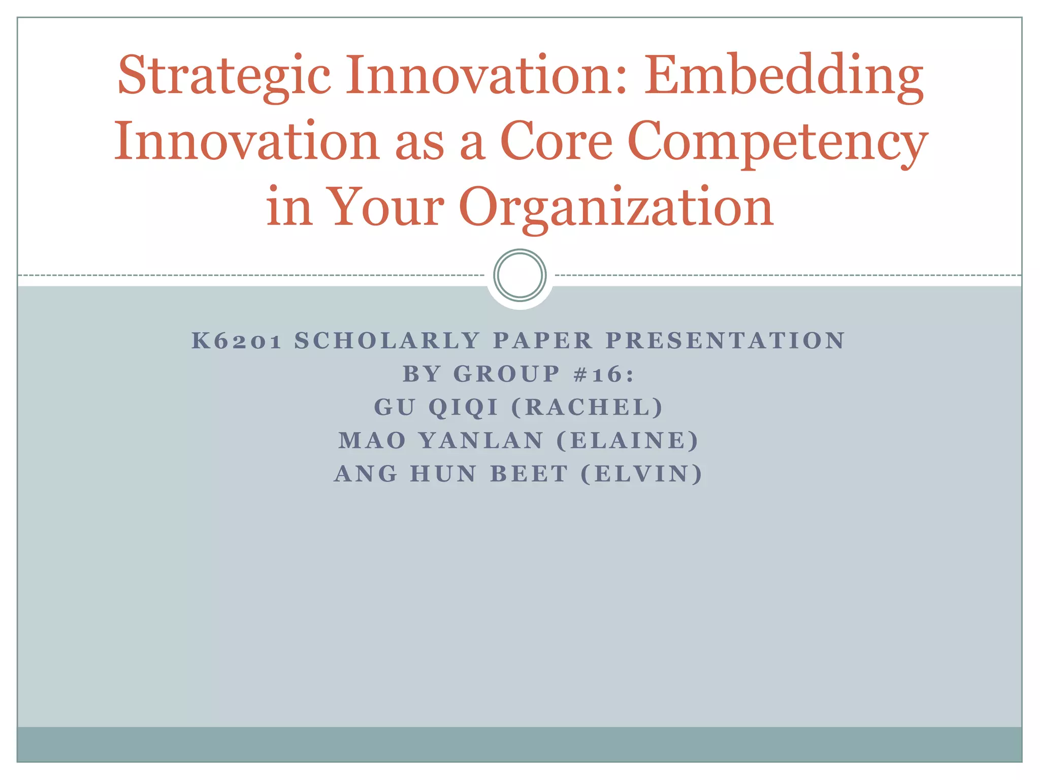 Book Review Strategic Innovation Embedding Innovation As A Core ...