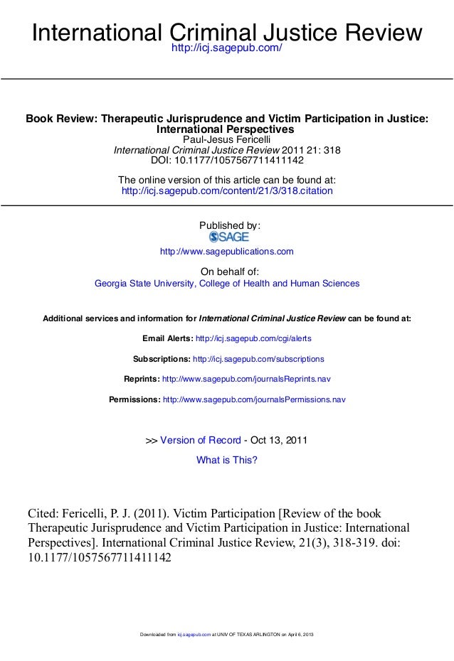 Book Review On Therapeutic Jurisprudence Book Review On Therapeutic Jurisprudence