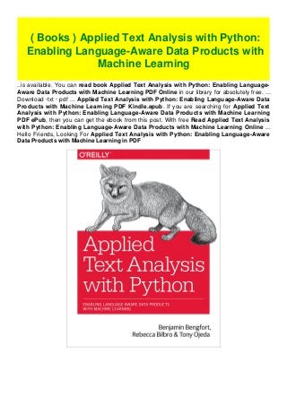 ( Books ) Applied Text Analysis with Python: Enabling Language-Aware ...