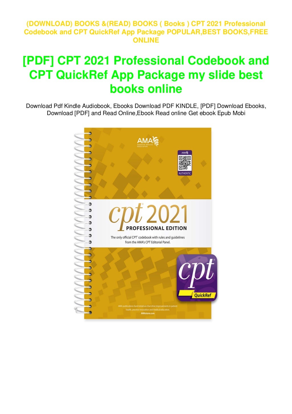 ( Books ) CPT 2021 Professional Codebook and CPT QuickRef App Package