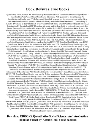 ( Books ) Quantitative Social Science: An Introduction