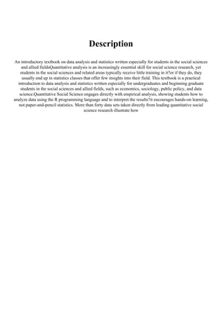 ( Books ) Quantitative Social Science: An Introduction