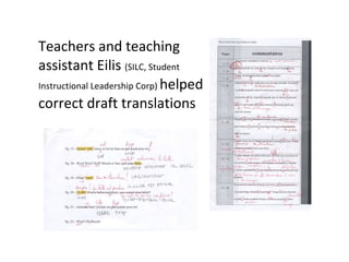 Teachers and teaching assistant Eilis  (SILC, Student Instructional Leadership Corp)  helped correct draft translations 