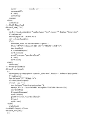 BOOK SHOP SYSTEM Project in Python | PDF