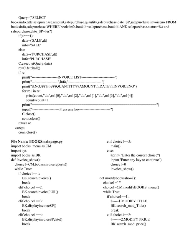BOOK SHOP SYSTEM Project in Python | PDF | Databases | Computer ...