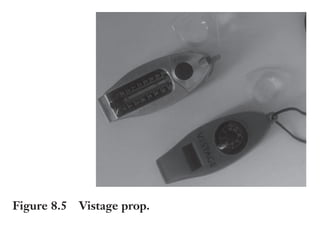 Trim Size: 6in x 9in Morin c08.tex V1 - 07/25/2018 5:59pm Page 174
k
k k
k
174 DECODING YOUR PERSUASIVE NARRATIVE
Figure 8.5 Vistage prop.
executive coaches and strategic facilitators. It also includes a small
thermometer, a compass, and a magnifier. It became easy for the chairs
to explain that once a CEO has established his heading (compass),
his group of peers can help him find which tactics he should be
focusing on (magnifier) and what could prevent him from reaching his
goals (mirror). The thermometer represented the metrics the CEO
would share with the group each month to track his business, and the
whistle was used by the chair to remind the CEO they would be held
accountable for the commitments they would make to them and the
group members.
Dan Barnett, Vistage COO at the time, said: “Using a common,
clear, and consistent set of claims really helped our large community of chairs,
speakers, and members understand the unique value proposition of Vistage.
Then, when we started to use props, the concepts of better leaders, better deci-
sions, better results came to life. Aspiring chairs and prospective members
quickly understood why they should invest some time, money, and energy with
our organization and we saw a significant growth.”
If your value proposition is linked to money, for instance, if
you can demonstrate a financial gain, using real cash (or shredded
money) can be very effective. After attending one of our Vistage
workshops and learning about the impact of using a prop, Mary C.
 