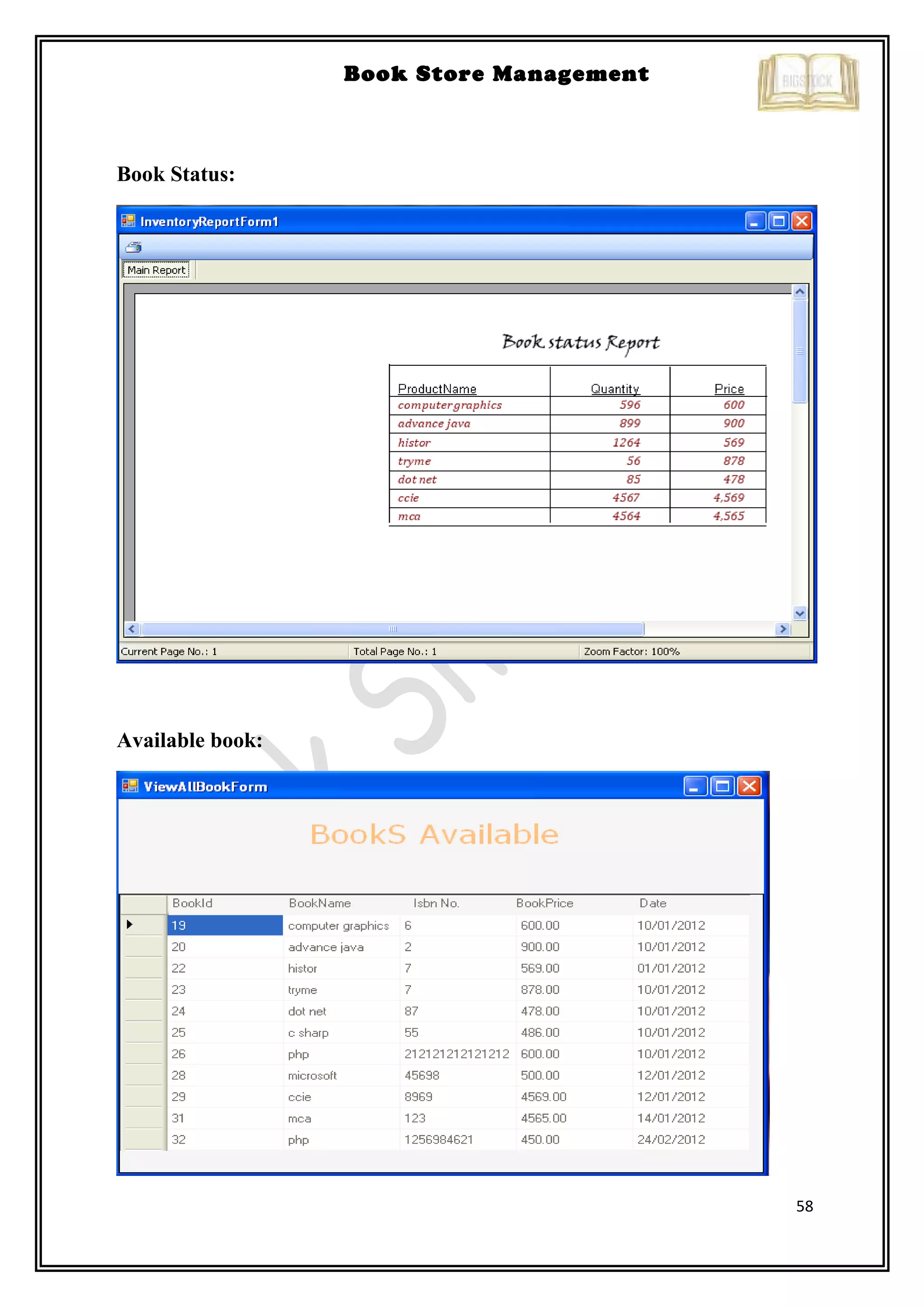 58
Book Store Management
Book Status:
Available book:
 