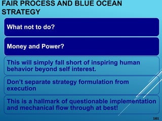 FAIR PROCESS AND BLUE OCEAN
STRATEGY
What not to do?
Money and Power?
This will simply fall short of inspiring human
behav...