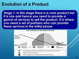 Stage 1: In this stage there is a core product but
it is raw and hence you need to provide a
gamut of services to sell the product. It is where
you need a set of partners who can provide
these services in the initial phase
Evolution of a Product
63
 