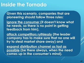 Given this scenario, companies that are
pioneering should follow three rules:
ignore the consumer (it doesn't know what
he...