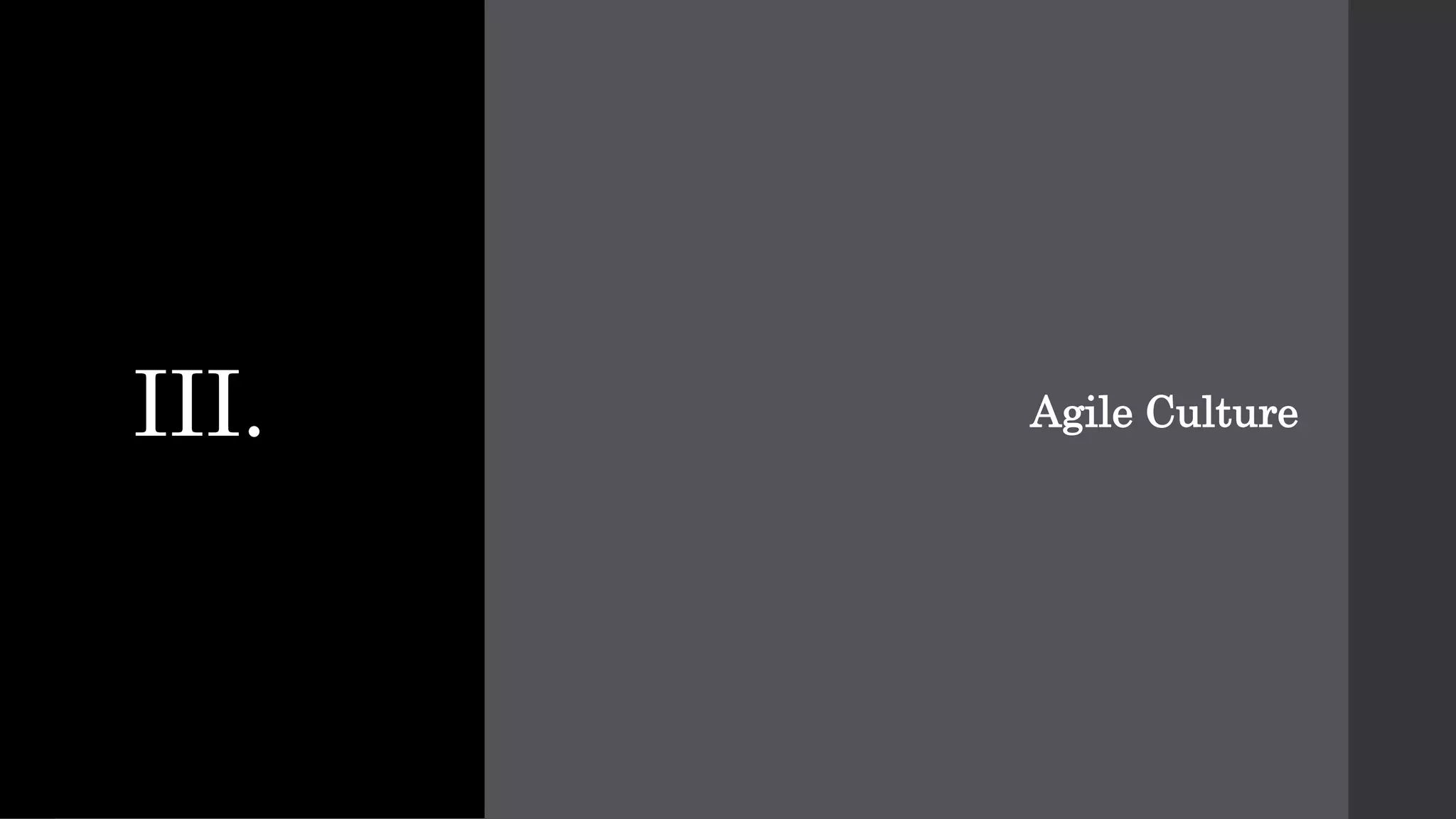 III. Agile Culture
 
