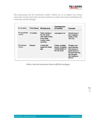 Book Summary - Reverse Innovation (Document) | PDF