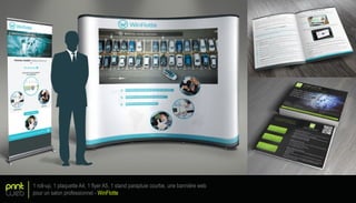 print
web
1 roll-up, 1 plaquette A4, 1 flyer A5, 1 stand parapluie courbe, une bannière web
pour un salon professionnel - WinFlotte