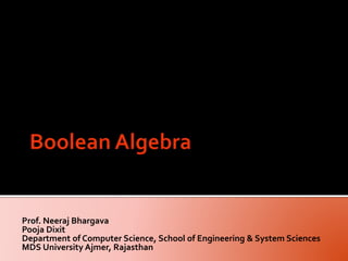 Prof. Neeraj Bhargava
Pooja Dixit
Department of Computer Science, School of Engineering & System Sciences
MDS University Ajmer, Rajasthan
 