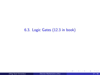 6.3. Logic Gates (12.3 in book)
(King Saud University) Discrete Mathematics (151) 27 / 46
 