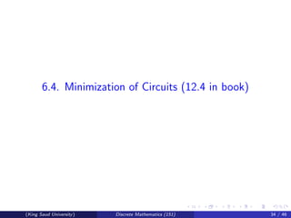 6.4. Minimization of Circuits (12.4 in book)
(King Saud University) Discrete Mathematics (151) 34 / 46
 