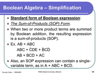 Boolean algebra simplification and combination circuits | PPSX