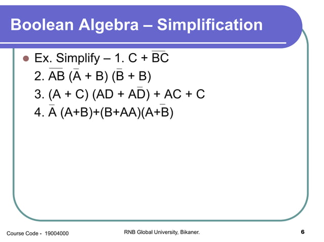 Boolean algebra simplification and combination circuits | PPSX