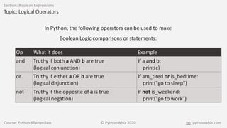 Boolean and conditional logic in Python | PPT | Free Download