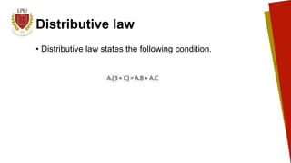 Distributive law
• Distributive law states the following condition.
 