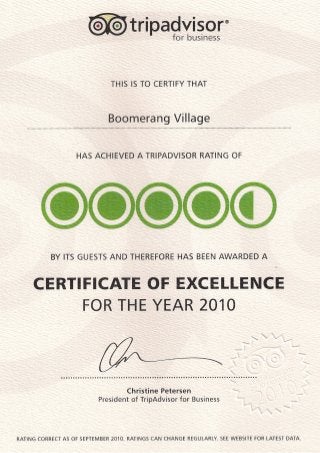 Boomerang Village - Tripadvisor - Certificate Of Excellence for the year 2010